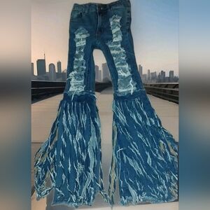 Purple Candy Bell Bottom Jeans Fully Lined Tattered String Denim Fringe SRP280